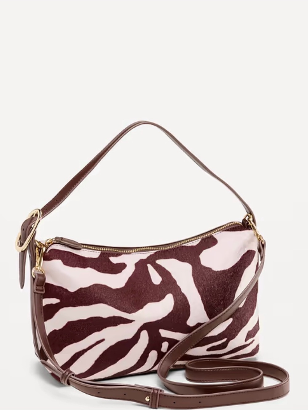 🤎 Brown & Cream Zebra-Print Shoulder Bag with Adjustable Strap